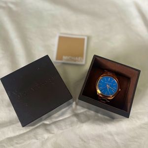 Michael Kors blue and rose gold watch